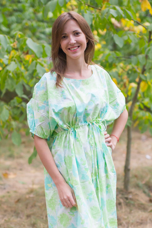 Mint Cut Out Cute Style Caftan in Ombre Fading Leaves Pattern