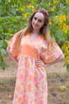Peach Flowing River Style Caftan in Ombre Fading Leaves Pattern
