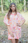 Peach Summer Celebration Style Caftan in Ombre Fading Leaves Pattern