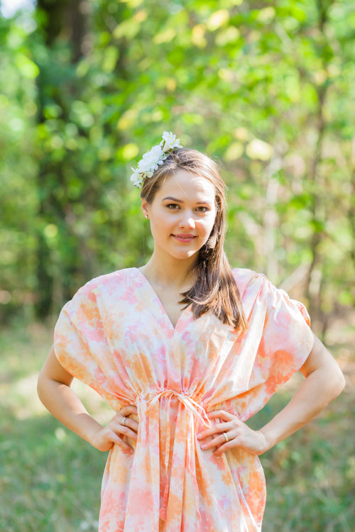 Peach Magic Sleeves Style Caftan in Ombre Fading Leaves Pattern