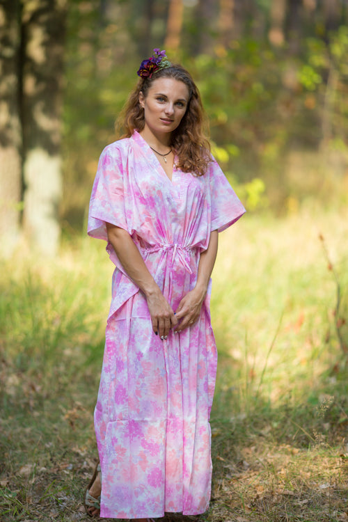 Pink The Drop-Waist Style Caftan in Ombre Fading Leaves Pattern