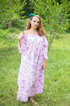 White-Lilac Serene Strapless Style Caftan in Ombre Fading Leaves Pattern