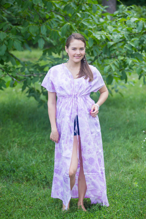 White Lilac Beach Days Style Caftan in Ombre Fading Leaves