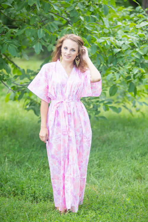 White Pink Best of both the worlds Style Caftan in Ombre Fading Leaves Pattern
