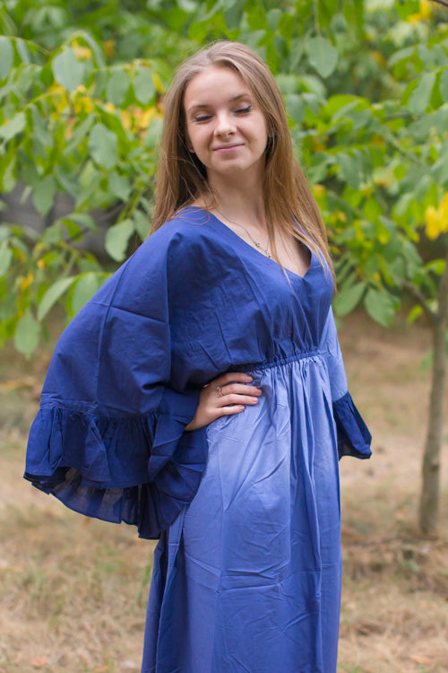 Dark Blue Frill Lovers Style Caftan in Ombre TieDye Pattern