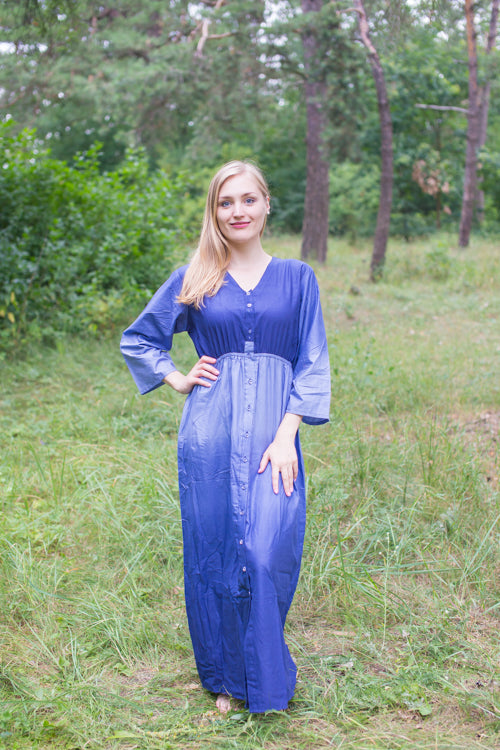 Dark Blue Button Me Down Style Caftan in Ombre TieDye Pattern