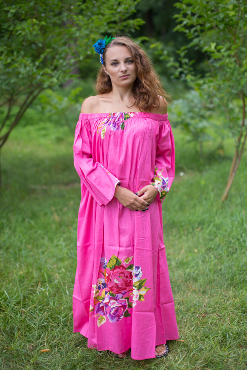 Dark Pink Serene Strapless Style Caftan in One Long Flower Pattern
