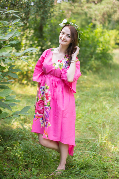 Dark Pink High Low Wind Flow Style Caftan in One Long Flower Pattern