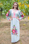 Light Blue My Peasant Dress Style Caftan in One Long Flower Pattern