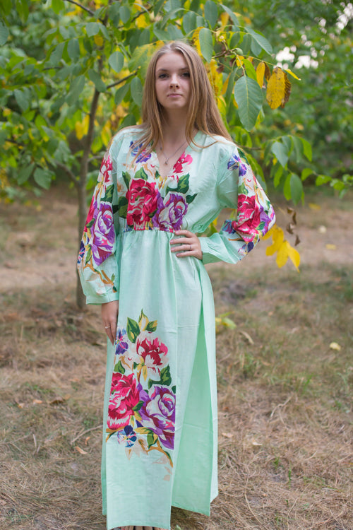 Mint Shape Me Pretty Style Caftan in One Long Flower Pattern