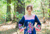 Navy Blue Fire Maiden Style Caftan in One Long Flower Pattern