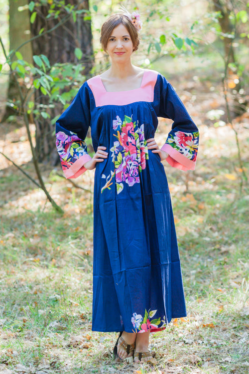 Navy Blue Fire Maiden Style Caftan in One Long Flower Pattern