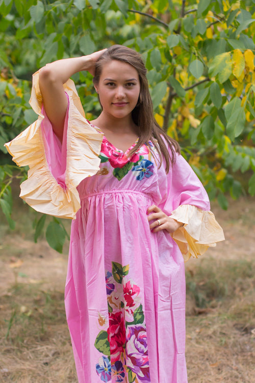 Pink Frill Lovers Style Caftan in One Long Flower Pattern