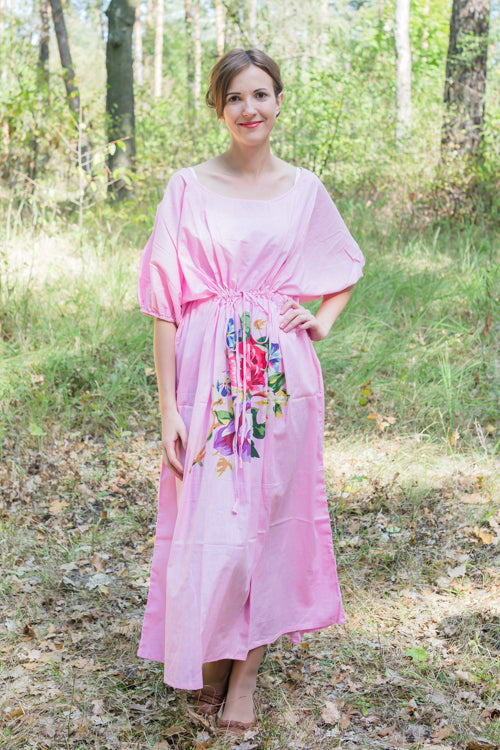 Pink Cut Out Cute Style Caftan in One Long Flower Pattern