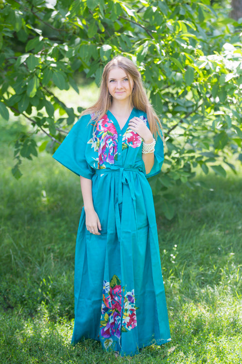 Teal Best of both the worlds Style Caftan in One Long Flower Pattern