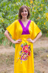 Yellow Flowing River Style Caftan in One Long Flower Pattern