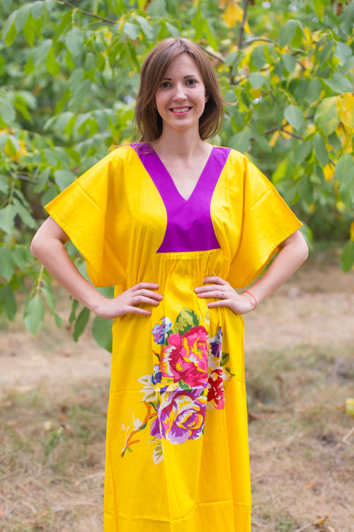 Yellow Flowing River Style Caftan in One Long Flower Pattern|One Long Flower|Yellow Flowing River Style Caftan in One Long Flower Pattern