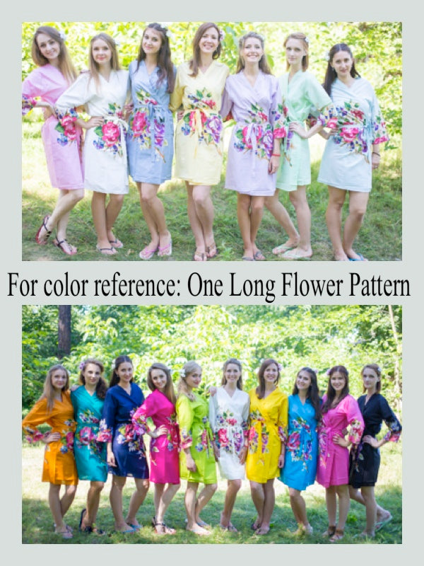 Mismatched One Long Flower Patterned Bridesmaids Robes in Soft Tones