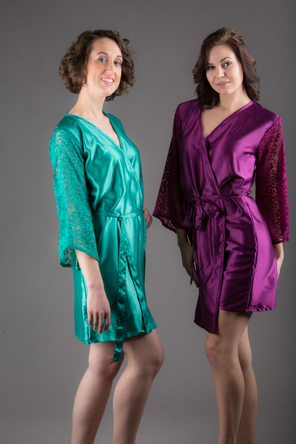 Purple Satin Robe with Brasso Sleeves