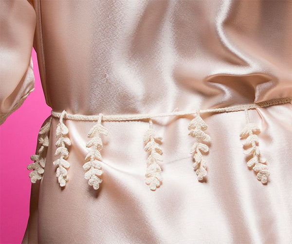 Light Peach/Apricot Satin Robe with Lace Accented Cuff