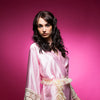 Blush Pink Satin Robe With Lace Accented Cuff