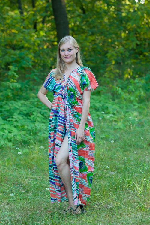 Coral Beach Days Style Caftan in Peacock Plumage