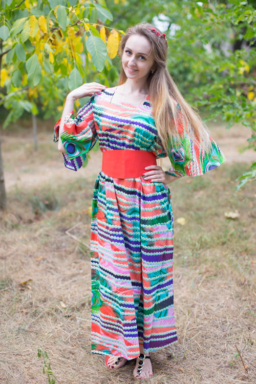 Coral Beauty, Belt and Beyond Style Caftan in Peacock Plumage