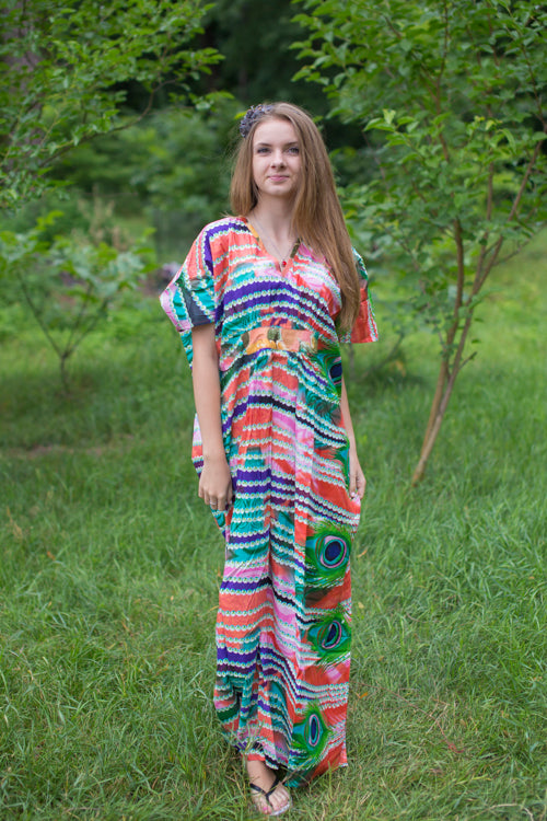 Coral Unfurl Style Caftan in Peacock Plumage Pattern