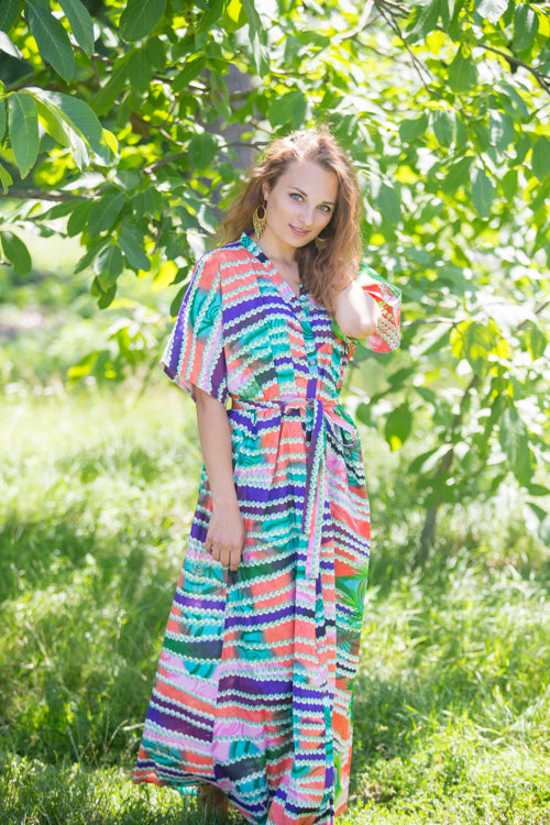 Coral Best of both the worlds Style Caftan in Peacock Plumage Pattern