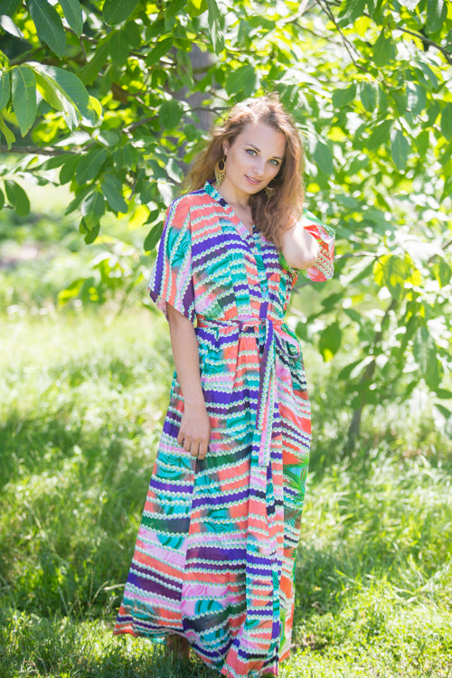 Coral Best of both the worlds Style Caftan in Peacock Plumage Pattern