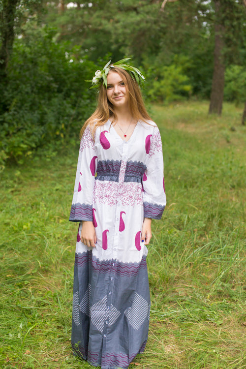 Gray Button Me Down Style Caftan in Perfectly Paisley Pattern