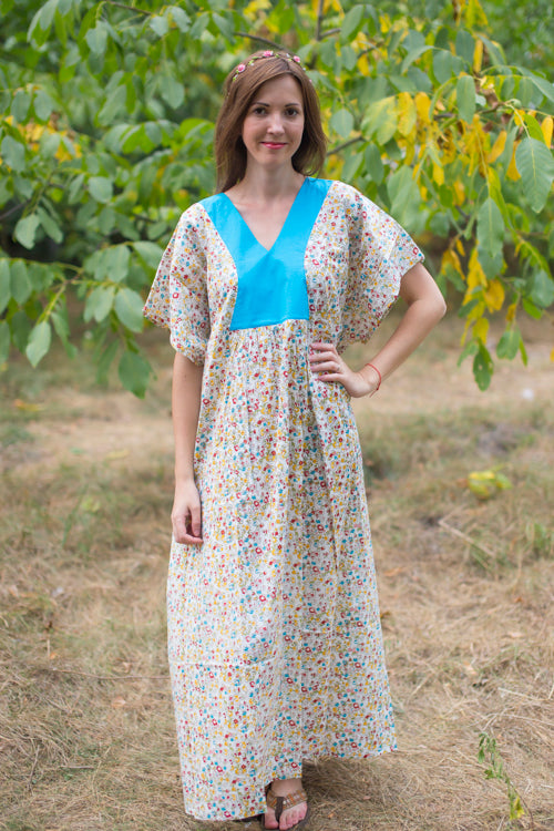 Light Yellow Flowing River Style Caftan in Petit Florals Pattern