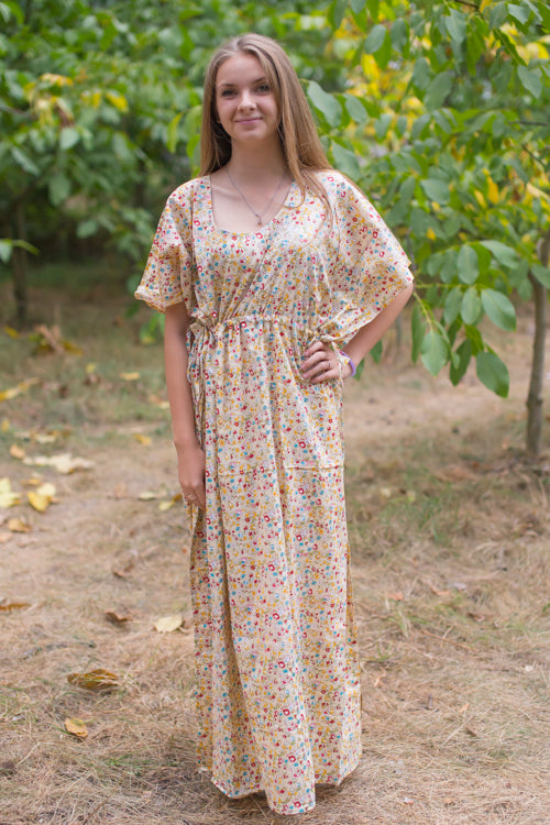 Light Yellow Side Strings Sweet Style Caftan in Petit Florals Pattern