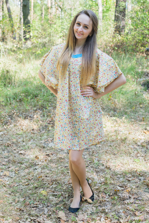 Light Yellow Summer Celebration Style Caftan in Petit Florals Pattern