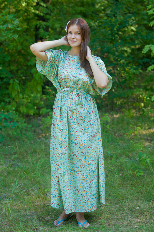 Mint Mademoiselle Style Caftan in Petit Florals Pattern