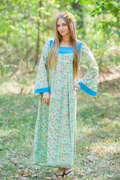 Mint Fire Maiden Style Caftan in Petit Florals Pattern