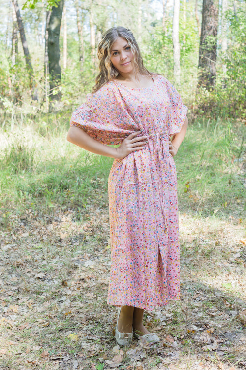 Pink Cut Out Cute Style Caftan in Petit Florals Pattern