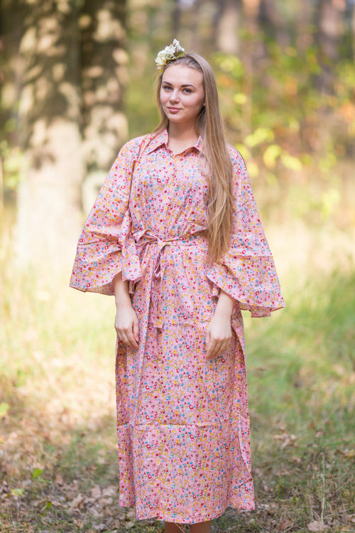 Pink Oriental Delight Style Caftan in Petit Florals Pattern