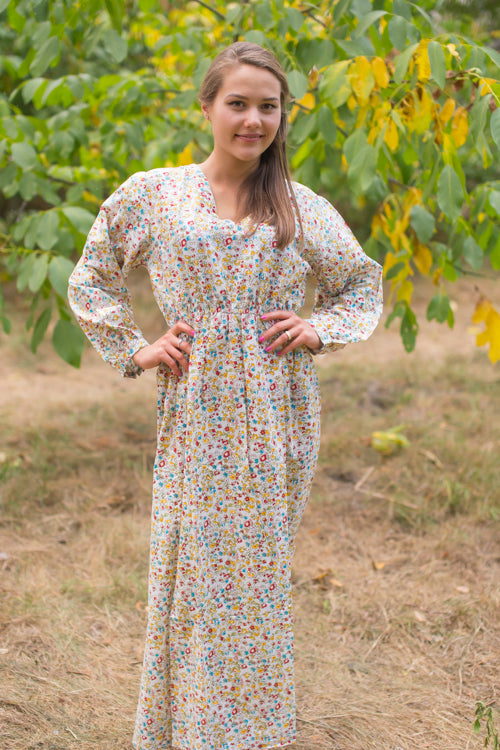 White Shape Me Pretty Style Caftan in Petit Florals Pattern