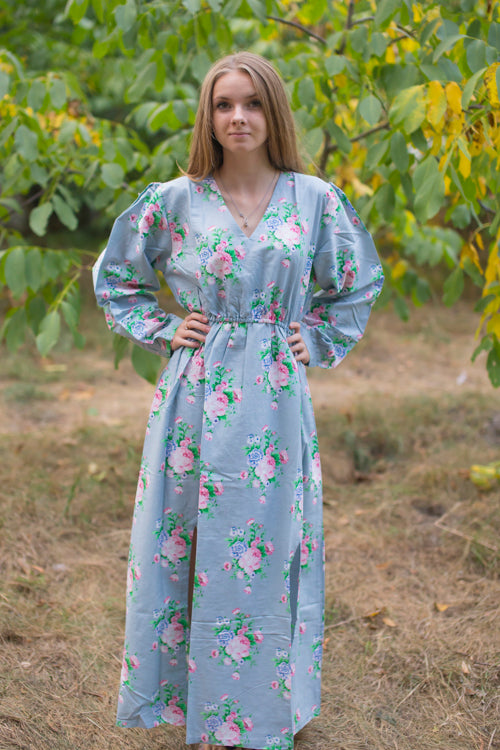 Gray Shape Me Pretty Style Caftan in Pink Peonies Pattern