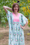 Light Blue Flowing River Style Caftan in Pink Peonies Pattern
