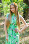 Mint Cool Summer Style Caftan in Pink Peonies Pattern