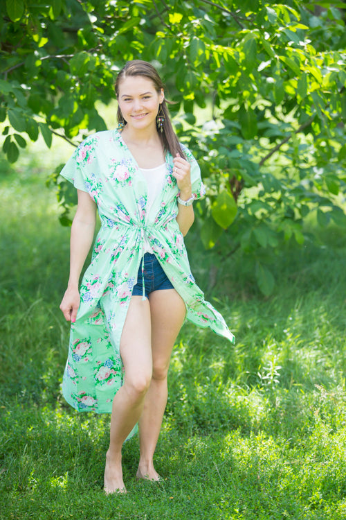 Mint Beach Days Style Caftan in Pink Peonies