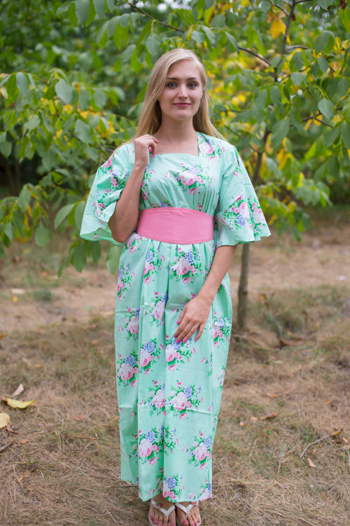Mint Beauty, Belt and Beyond Style Caftan in Pink Peonies