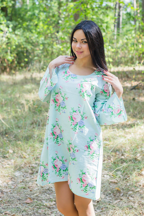 Mint Bella Tunic Style Caftan in Pink Peonies Pattern