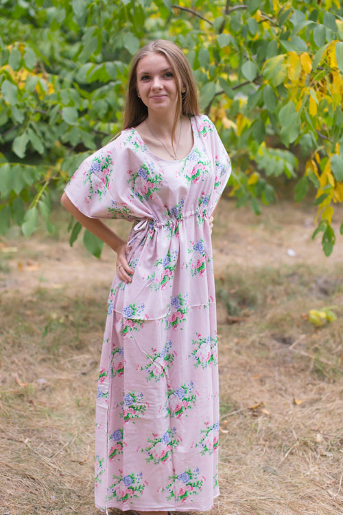 Pink Side Strings Sweet Style Caftan in Pink Peonies Pattern