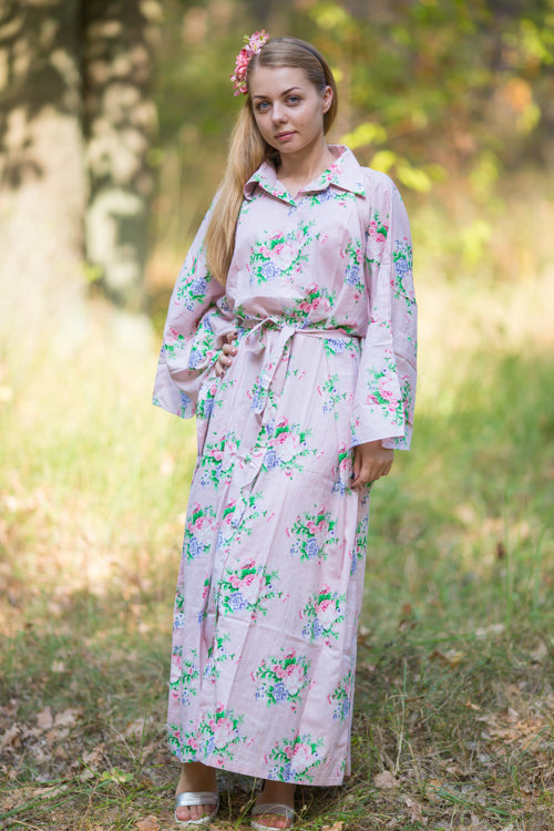 Pink Oriental Delight Style Caftan in Pink Peonies Pattern