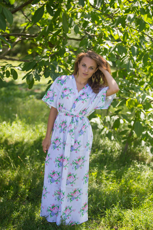White Best of both the worlds Style Caftan in Pink Peonies Pattern