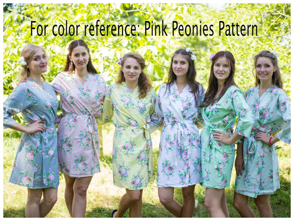 Blue Divinely Simple Style Caftan in Pink Peonies Pattern