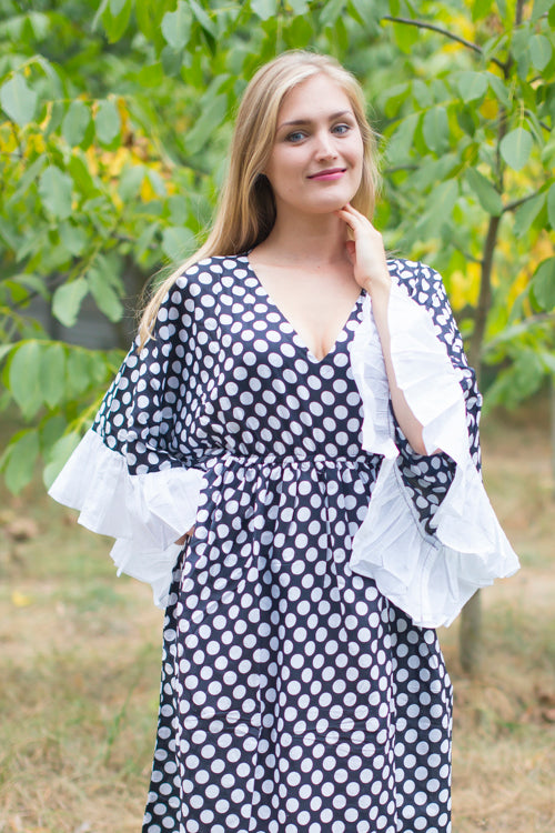 Black Frill Lovers Style Caftan in Polka Dots Pattern